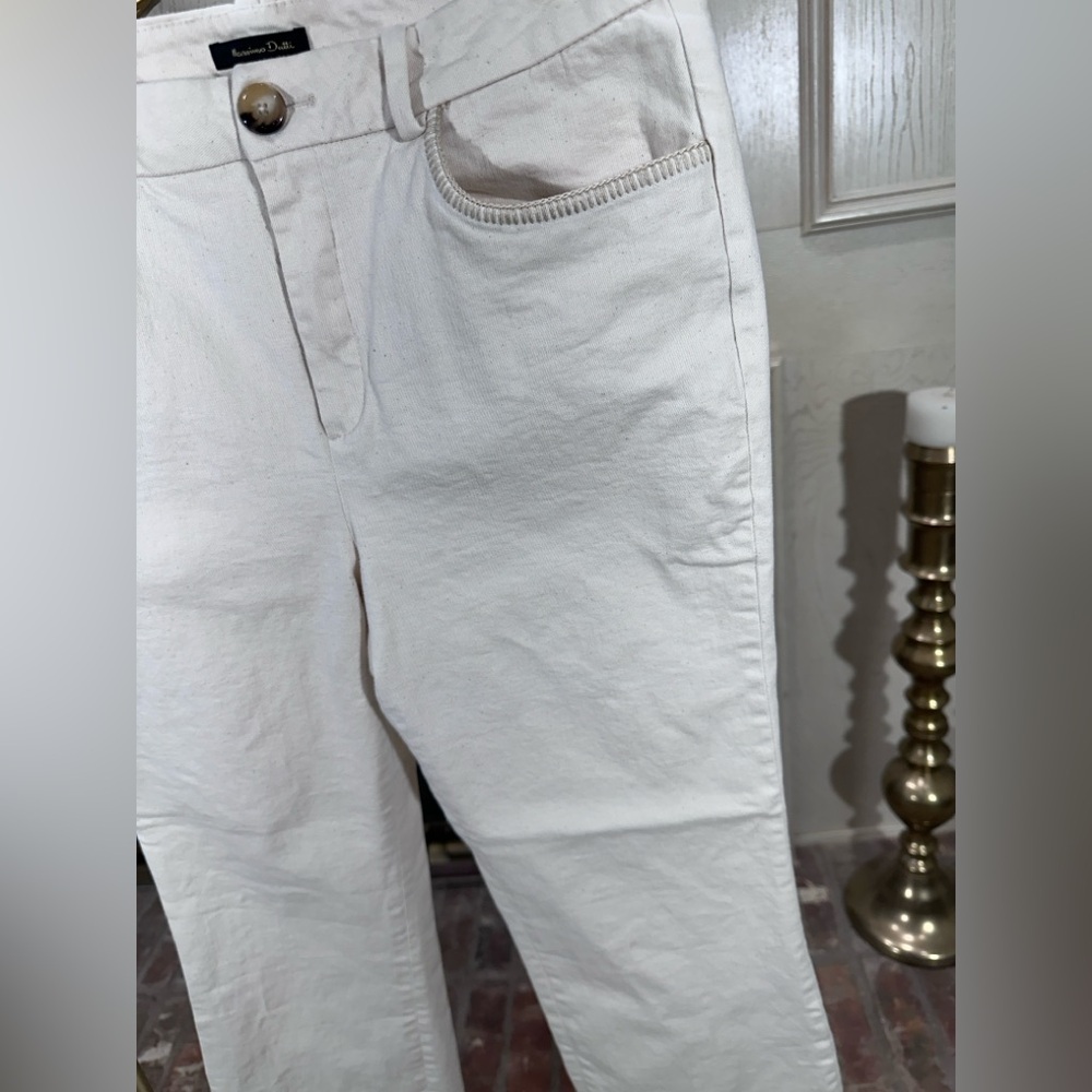 Massimo‎ Dutti Cream Crop Jeans Women’s 8 Stretch Straight Leg Pants Casual - Picture 3 of 10
